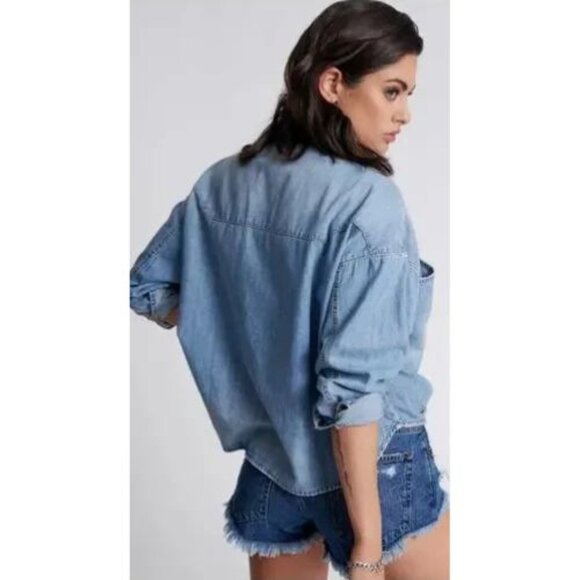 One Teaspoon Revolver Long Sleeve Oversized Denim Jean Shirt Large 36189 - Picture 2 of 8